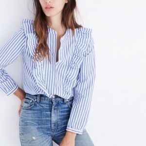 Madewell Button Down Striped Shirt Ruffle Large
